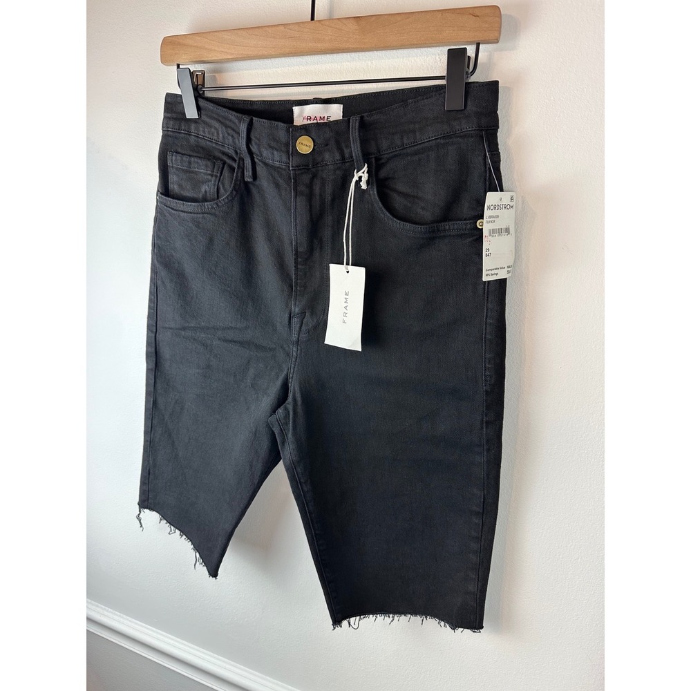 FRAME Denim Black 'Le Vintage' Bermuda Jean Shorts Frayed Raw-Edge Hem NWT 29 - Picture 3 of 11